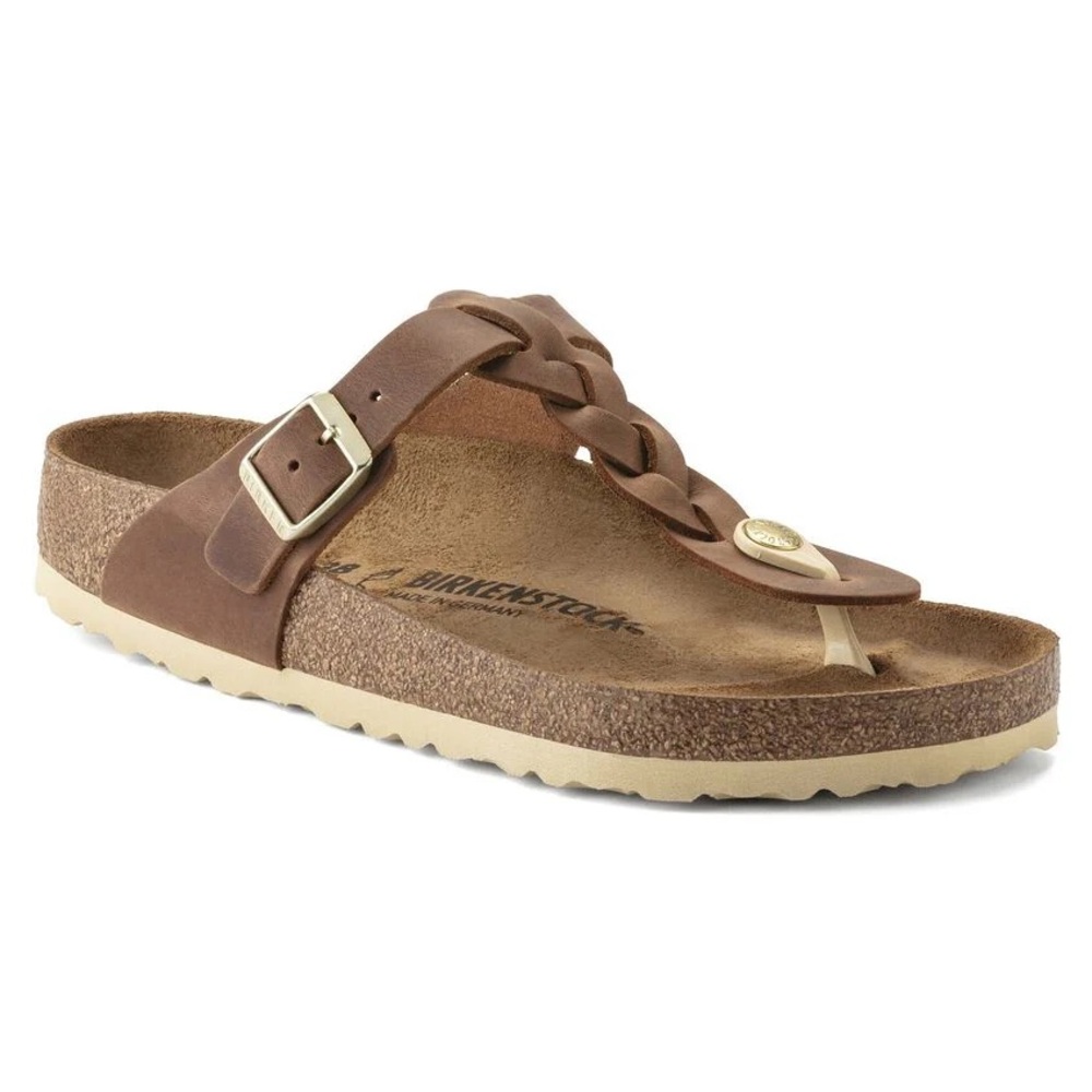 Birkenstock Gizeh Braided Oiled Leather Sandals, Size 40 (US 9.5), Cognac